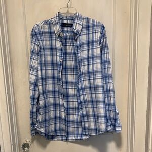 Ralph Lauren White and Blue Plaid Button-Down Long Sleeve Shirt Large